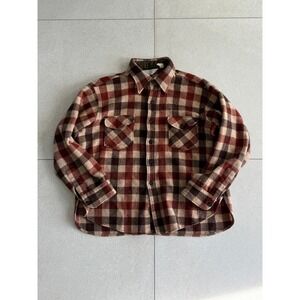 Vintage 70s WoolRich Plaid Flannel XL Brown Rust Buffalo Check